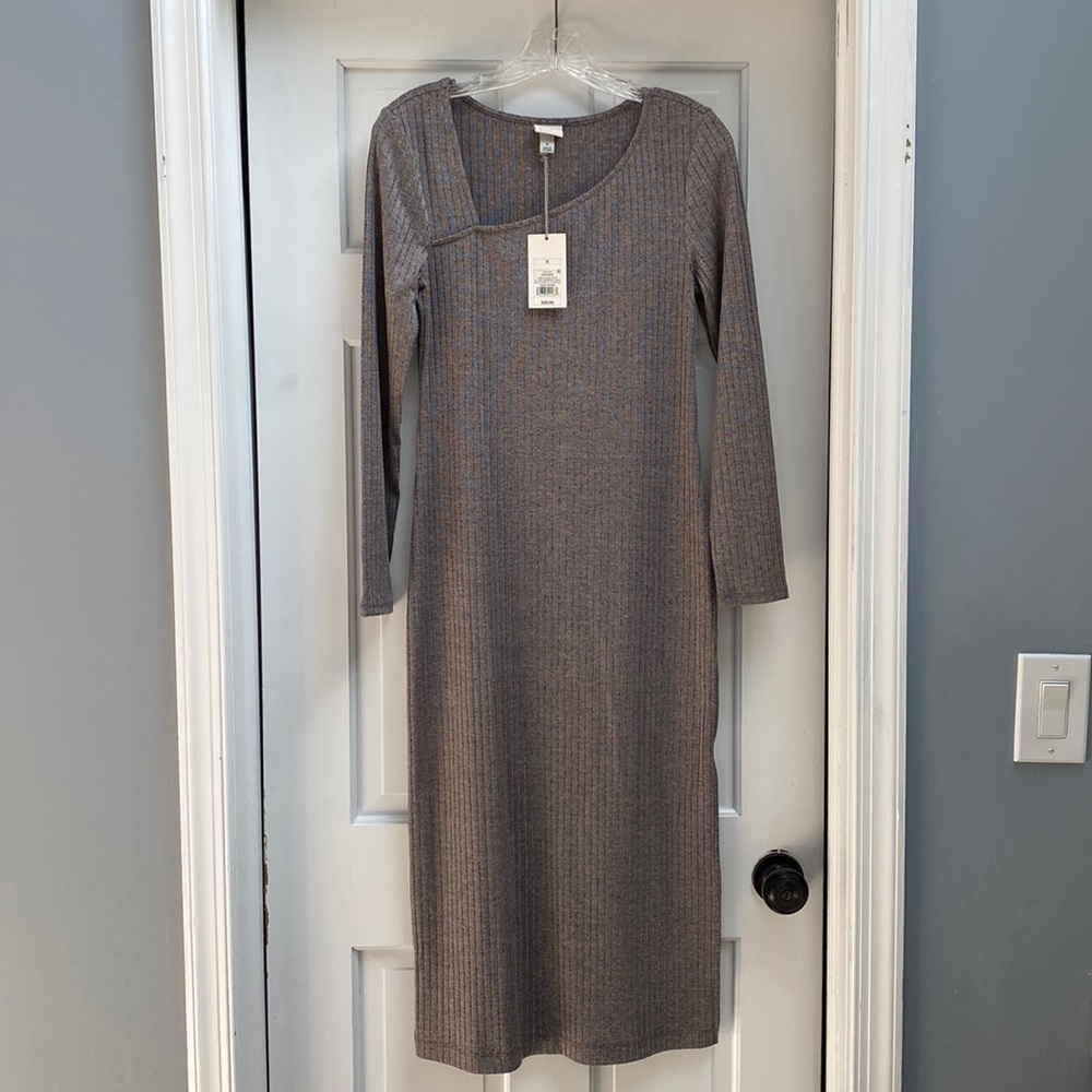 NWT a new day asymmetrical neck, long-sleeve midi dress